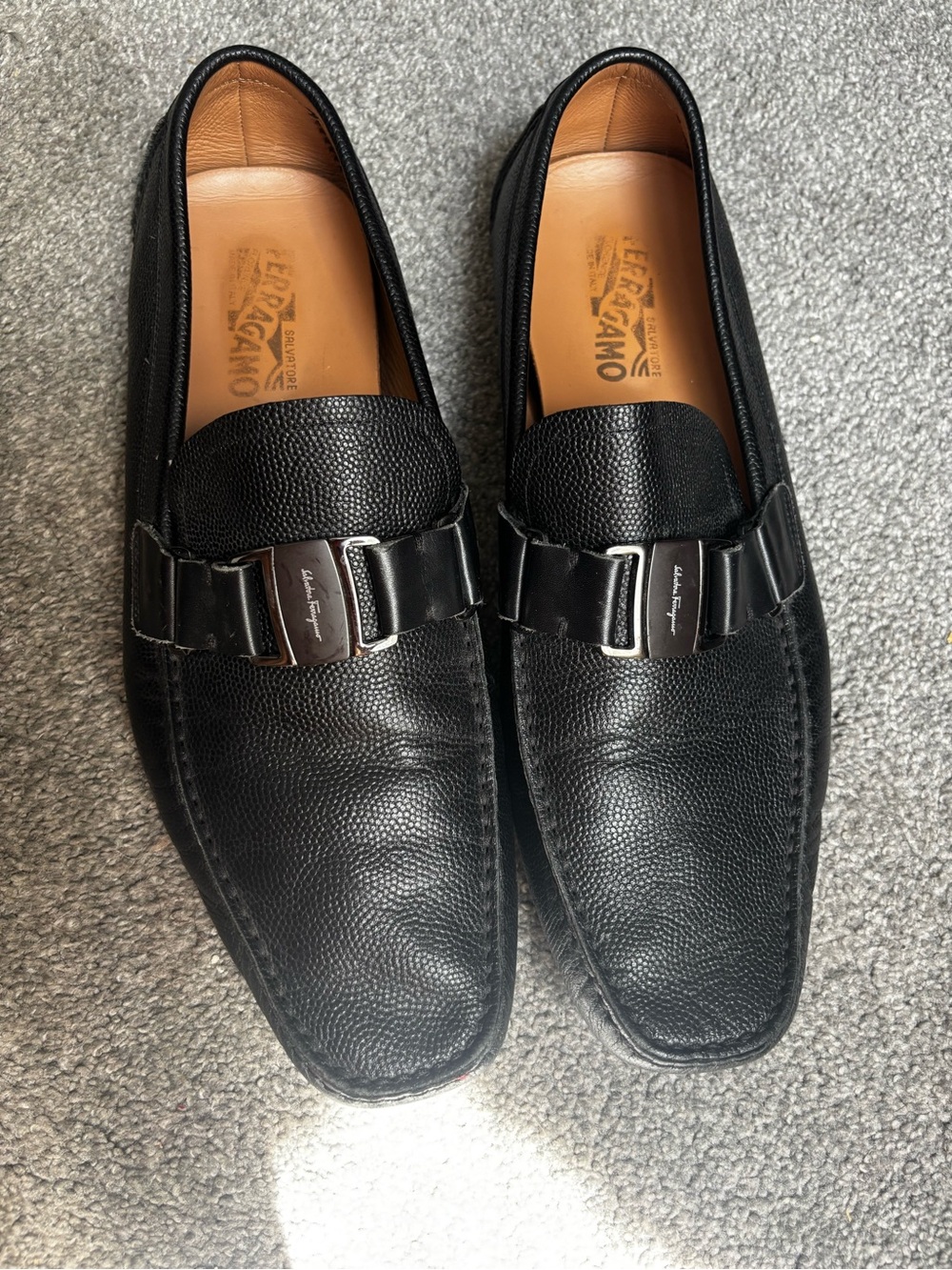 Salvatore Ferragamo Black Pebbled Leather Bit-Detail Loafers